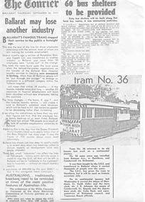 Document - Photocopy, "60 bus shelters to be provided", "Tram No. 36", Sep. 1971