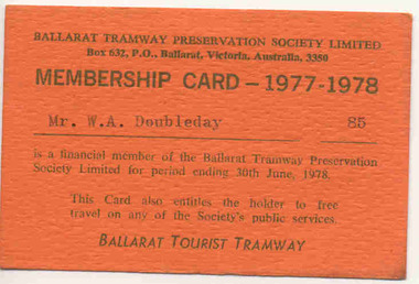 Ephemera - Membership Card, Geoff Dean, 1977