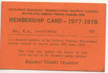 Ephemera - Membership Card, Geoff Dean, 1977