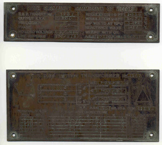 Functional Object - Brass Plate/s, State Electricity Commission of Victoria (SECV), 1931