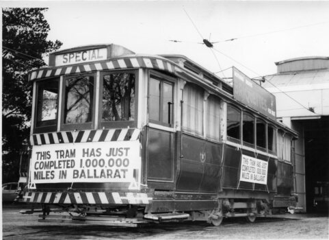 Tram 27 with 1,000,000 mile banners