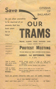 Poster, Alex King & Sons Pty Ltd, "Save Our Trams", Aug. 1968