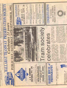 Newspaper, The Courier Ballarat, "Tramway Society celebrates", 26/09/1992