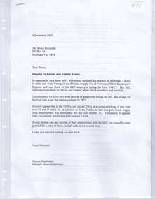 Document - Letter/s, Warren Doubleday, Dec. 2005
