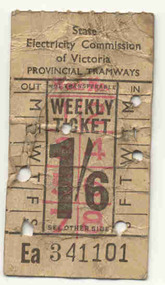 Ephemera - Ticket, State Electricity Commission of Victoria (SEC), "Weekly Ticket 1/6d", 1940's?