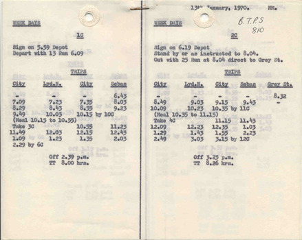Table cards - Weekdays - Motorman and Conductors - sample