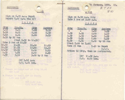 Table card - Saturdays Motorman and Conductors - sample