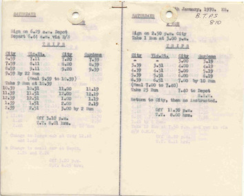 Table card - Saturdays Motorman and Conductors - sample