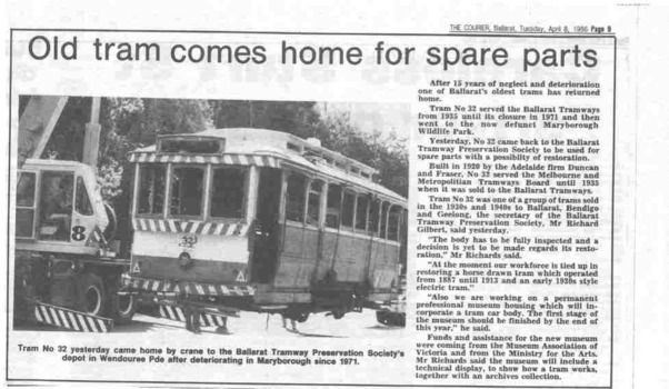 "Old tram comes home for spare parts"