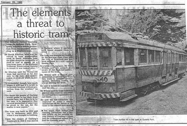 Document - Photocopy, The Courier Ballarat, "The elements a threat to historic tram", 23/02/1985 12:00:00 AM