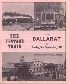 Ephemera - Tour Booking Form, The Vintage Train, "The Vintage Train visits Ballarat on Sunday 5th September 1971", Aug. 1971