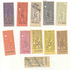 Ephemera - Ticket/s, Melbourne and Metropolitan Tramways Board (MMTB), Set of 11mixed Melbourne and Metropolitan Tramways Board, late 1960's