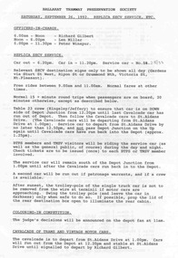Document - Instruction, Ballarat Tramway Preservation Society (BTPS), "Saturday, September 26, 1992.  Replica SECV Service ETC.", 25/09/1992 12:00:00 AM