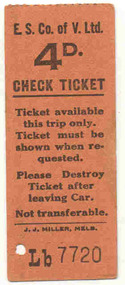 Ephemera - Ticket/s, J. J. Miller, ESCo 4d check ticket, early to mid 1930's