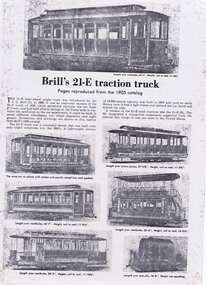 Document - Photocopy, Ballarat Tramway Preservation Society (BTPS), "Brill's 21-E traction truck", 1970's