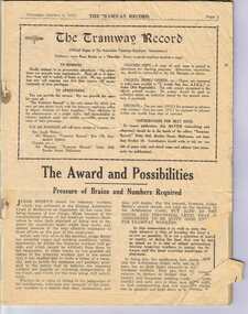 Magazine, Australian Tramway and Motor Omnibus Employees Association (ATMOEA), The Tramway Record, 6/10/1927 12:00:00 AM