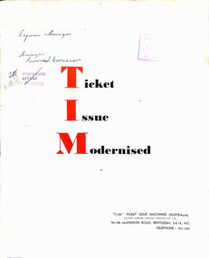 Manual, TIM - Ticket Issue Machines (Australia) and  Bentleigh, "Ticket Issue Modernised", c1950