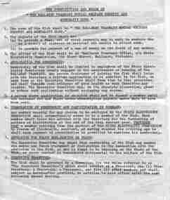 Ephemera - Typed Notes, 'The Ballarat Tramways Social Welfare Benefit and Mortality Club, "The Constitution and Rules of 'The Ballarat Tramways Social Welfare Benefit and Mortality Club'", mid 1960's