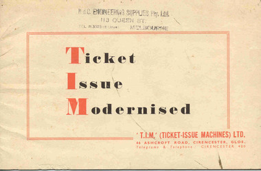 Manual, TIM - Ticket Issue Machines (Australia) and  Bentleigh, "Ticket Issue Modernised", c1950