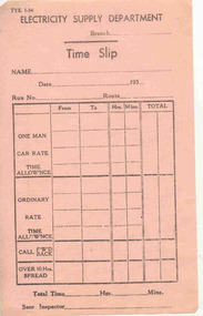 Document - Form/s, State Electricity Commission of Victoria (SECV), "Time Slip", c1935