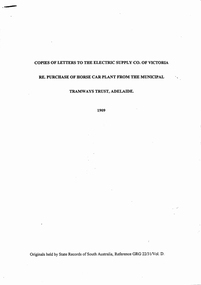 Document - Photocopies, Alan Bradley, "Purchase of horse car plan from the MTT Adelaide", 1980's