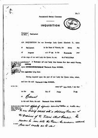 Document - Photocopy, Public Records Office of Victoria, "Inquisition, Proceedings - Bernard John Bourke, Ballarat", 26/02/2007 12:00:00 AM
