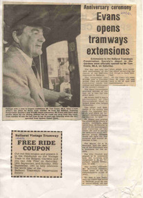 Newspaper, The Courier Ballarat, "Evans opens tramways extensions", 21/09/1981 12:00:00 AM