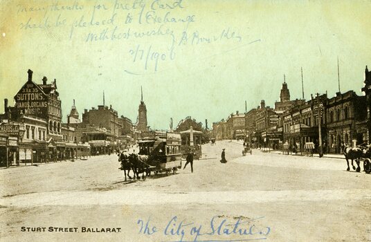 Ballarat Horse tram arriving at the Grenville St. terminus