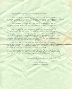 Document - Form/s, Ballarat Tramway Preservation Society (BTPS), BTPS VRI Meeting, Jun. 1971