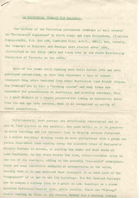 Administrative Record - Meeting Minutes, Ballarat Tramway Preservation Society (BTPS), "A Historical Tramway for Ballarat", 1971