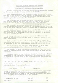 Document - Form/s, Ballarat Tramway Preservation Society (BTPS), BTPS seeking donations, 1972