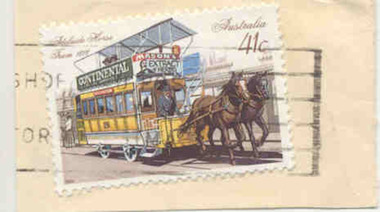 Ephemera - Stamp, Australia Post, 41c - featuring a Adelaide double deck horse tram, 1989