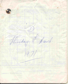 Document - Form/s, State Electricity Commission of Victoria (SECV), "Revenue Journal", 11/03/1971 12:00:00 AM
