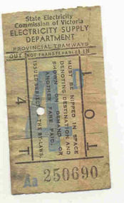 Ephemera - Ticket, State Electricity Commission of Victoria (SEC), SEC 4d transfer - Wal Jack Collection, 1937