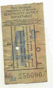 Ephemera - Ticket, State Electricity Commission of Victoria (SECV), SEC 4d  - Wal Jack Collection, 1937