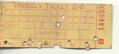 Ephemera - Weekly ticket, State Electricity Commission of Victoria (SEC), SECV 2/6 weekly ticket, 1940's?