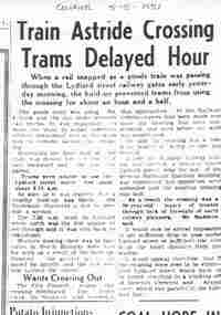 Document - Photocopy, Alan Bradley, "Train Astride Crossing Trams Delayed Hour", 2003
