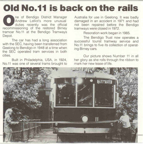 Newspaper, State Electricity Commission of Victoria (SECV), "Old No. 11 is back on the rails", Feb. 1987