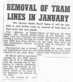 Document - Photocopy, Alan Bradley, "Removal of tram lines in January", Apr. 2005