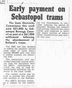 Document - Photocopy, Alan Bradley, "Early payment on Sebastopol trams", Apr. 2005