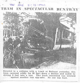 Document - Photocopy, Alan Bradley, "Tram in spectacular runaway", mid 1990's