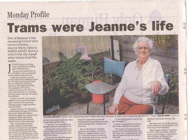 Newspaper, The Courier Ballarat, "Trams were Jeanne's life", 28/01/2008 12:00:00 AM
