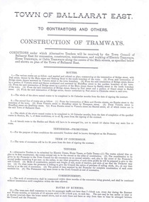 Document - Photocopy, "Town of Ballaarat East / to Contractors and Others / Construction of Tramways", 2008