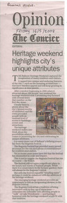 Newspaper, The Courier Ballarat, "Heritage weekend highlights city's unique attributes", 16/05/2008 12:00:00 AM