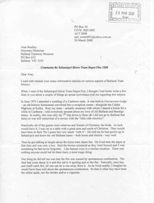 Document - Letter/s, Earl Ewers, "Comments Re Sebastopol Horse Tram Depot Fire 1909", 20/03/2008 12:00:00 AM