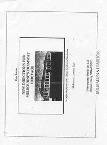 Document - Photocopy, Boyce Pizzey and  Booz Allen & Hamilton, "Final Report - New Directions for Melbourne's Tramway Heritage", 2001