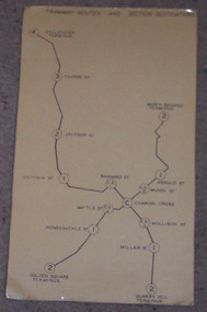 Map, "Bendigo Tramway Routes and Section Destinations", c1970