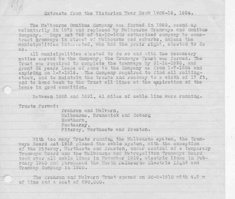 Document - Research Notes, Extracts from the Victorian Year Book 1909-16 and 1954, c1960?