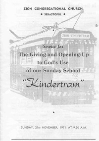 Programme, Zion Congregational Church, "Kindertram", Nov. 1971