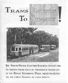 Pamphlet, South Pacific Electric Railway, "Trams Return to Sydney", 1961